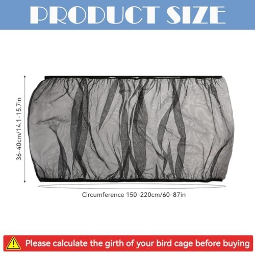 Trinkrittey Adjustable Bird Cage Seed Catcher Net Cover Elastic Band Mesh Cover Black for Parrot Cages