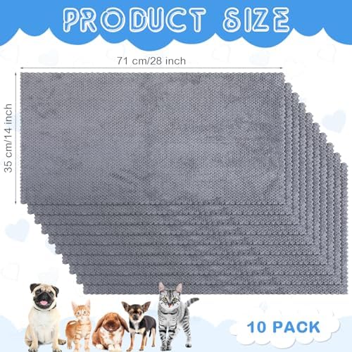 VitalCozy 10Pcs Guinea Pig Cage Liner Washable, Grid, 14x28 Inch, Gray