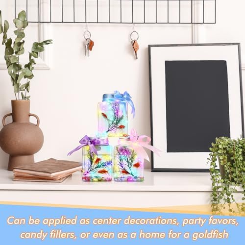 Domensi 20 Pcs 17oz LED Plastic Fish Bowls, Clear Shatterproof Glowing Vases with Ivy, Plastic Fish Tank Unbreakable Aquarium for Carnival Games, Party Home Decoration