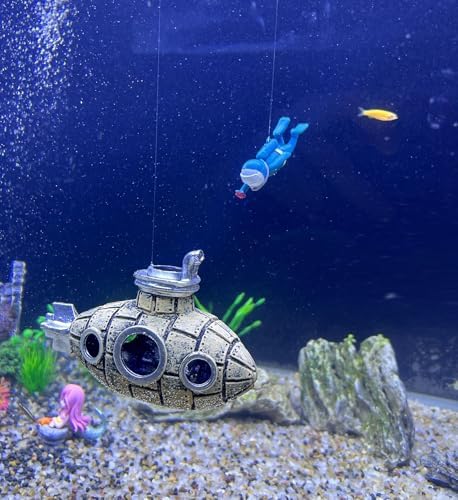 Floating Retro Submarine, Fish Tank Decoration for Aquarium, Brown