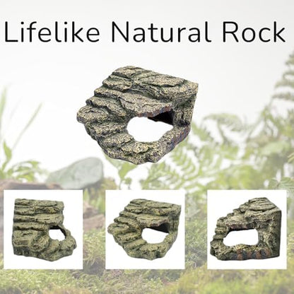 Hide Resin Cave Shelter for Ball Python, Lizard, Leopard Gecko, Bearded Dragon, Terrarium Habitat Decoration (Moss Green, Medium)