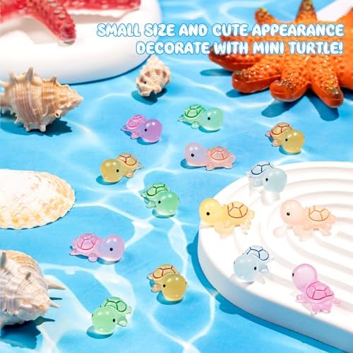 244PCS Luminous Mini Resin Turtles 8 Color Tiny Turtles Figurines