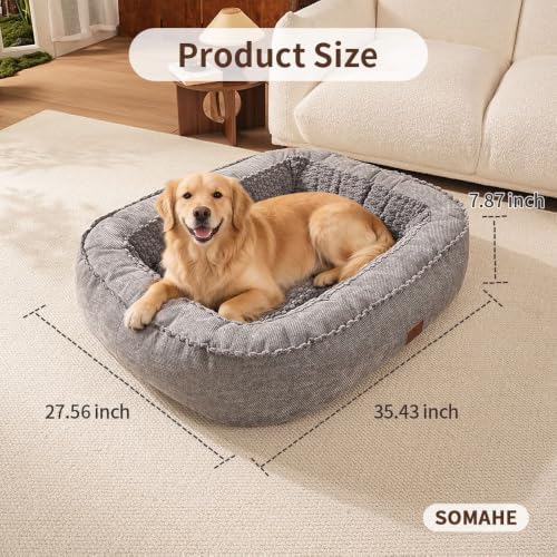 SOMAHE Calming Oval Bolster Dog Bed, Washable Cover, Large 35x28x8 Grey