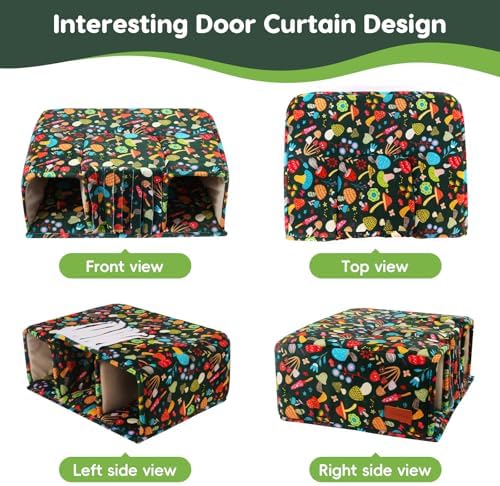 Guinea Pig Hideout with Tunnels, Toys & Cozy House - Soft Large Bed for Small Pets - Blackish Green Mushroom