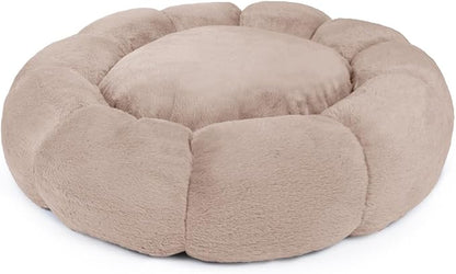 Sherry Kline Pets “Daisy Round” Donut Shape Calming Bed for Dogs and Cats, from Soft Faux Fur, Available in 4 Sizes, Machine Washable
