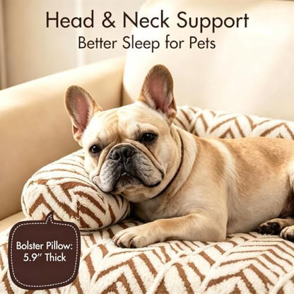 Calming Dog Couch Bed Mats with Neck and Head Support, Fluffy Plush Pet Sofa Cover for Small Medium Dogs and Cats, Non-Slip Bottom, Machine Washable