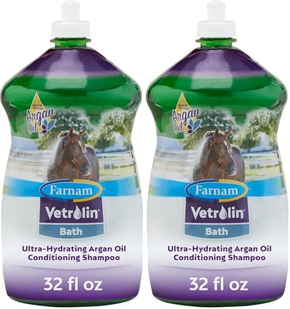 Farnam Vetrolin Bath Ultra-Hydrating Shampoo for Horses and Dogs 32 Ounces,Green (Pack of 2)