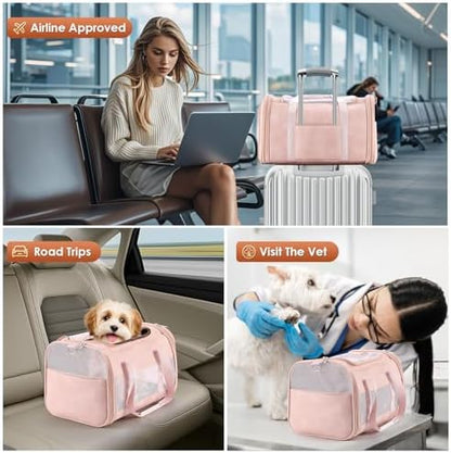 Fashion Dog Carrier Pet Carrier Airline Approved Cat Carrier for Small Dogs Cats Under 15 Lbs, Vegan Leather Collapsible Soft Sided Travel Puppy Carrier
