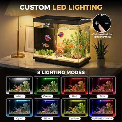 2.2 Gallon Small Fish Tank, Betta Fish Aquariums Black