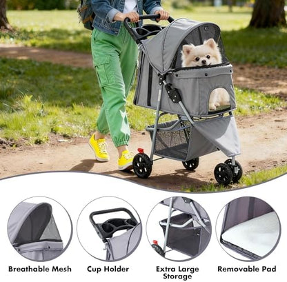 NEWBULIG Foldable 3 Wheel Pet Stroller for Dogs and Cats