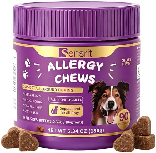 Allergy Relief Immune Supplement for Dogs - with 480M CFU Probiotics, Colostrum & Salmon Oil - Soft Chews for Seasonal Itch, Hot Spots & Paw Licking - 90 Chicken Flavored Treats