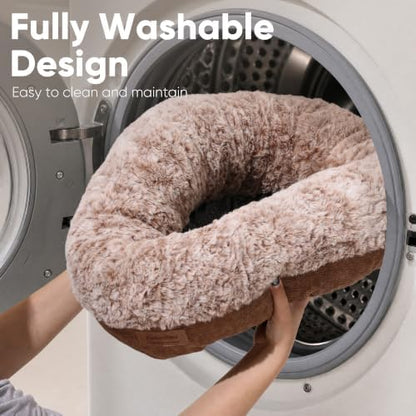FUKUMARU Extra Thick Plush Cat Bed, Calming Donut, Anti-Anxiety & Washable