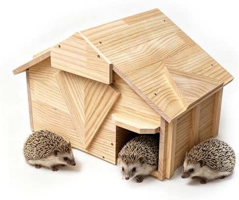 Large Wooden Hedgehog House Outdoor – Handcrafted Solid Wood Nesting Box & All-Weather Shelter, Natural Cozy Habitat for Garden, Easy Assembly Wildlife Home Decor