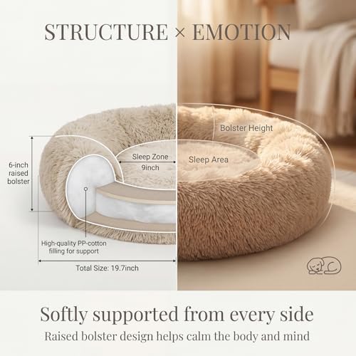 nononfish Round Dog Bed for Small Dogs,Calming Donut Plush Bed