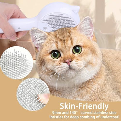 Pet Steam Brush for Cats & Dogs ，3-in-1 Pet Grooming Comb，Reduces Shedding, Soft Bristles, Promotes Healthy Coat-Comes - Includes Waterless Shampoo，White