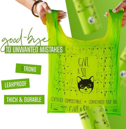 Certified Home Compostable Cat Litter Bags for Poop, XL 60 Count