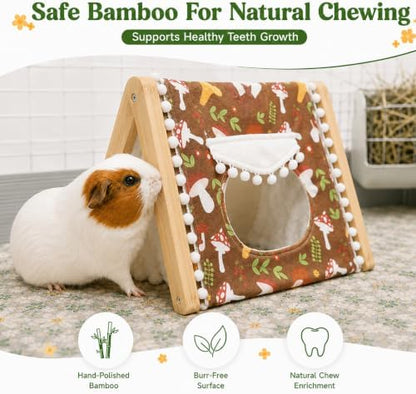 Guinea Pig House, Bamboo Hideout with Window, Bottomless Cage Accessory