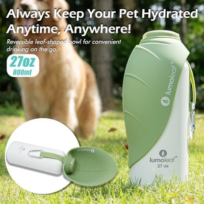 LumoLeaf Insulated Dog Water Bottle 27 oz Stainless Steel - Keep Water Cool or Warm, Portable Pet Water Bowl for Travel, Wide Mouth for Easy Ice Filling & Cleaning (Green, 27 oz)