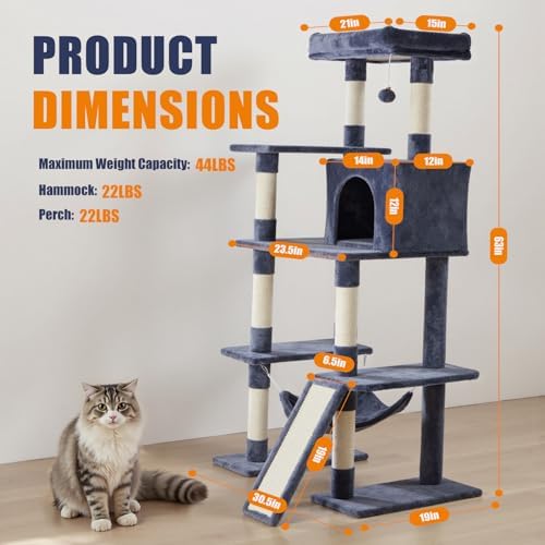 DUMOS Large 63in Cat Tree Tower with Scratching Posts, Indoor Cats Use