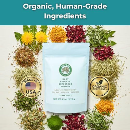 Baby Sulcata Food with Calcium - Human Grade Scientifically Formulated Diet for Healthy Growth - 4.5 oz 30-Day Supply for All Grassland Tortoises!