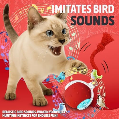 2025 New Interactive Pet Toy Ball for Indoor Cats & Small Dogs – Motion-Activated Automatic Rolling Ball with Chirping Sounds, Elastic Tail, Smart Rechargeable Toy to Keep Pets Active.
