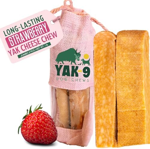 Yak9 Jumbo Yak Cheese Himalayan Dog Chews, Strawberry | High Protein, Non Rawhide Dog Chews Long Lasting | Non GMO, Gluten Free, Grain Free Yak Milk Dog Chew | Jumbo Size, 2 PC