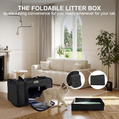 Soft-Sided Cat Carrier with Foldable Litter Box for Air Travel, Black