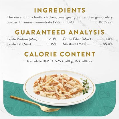 PURINA Fancy Feast Appetizers Lickable Grain Free Wet Cat Food Topper White Meat Chicken and Flaked Tuna Appetizer - (Pack of 10) 1.1 oz. Trays