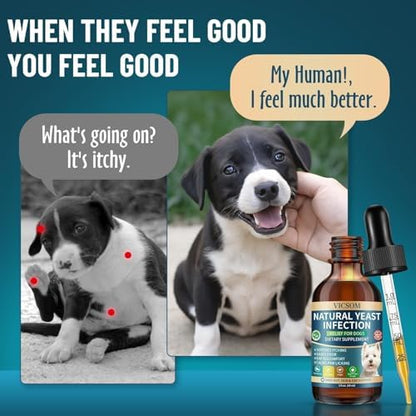 VICSOM Dog Yeast Infection Treatment, Natural Itchy Skin Ear Support, 60ml x2