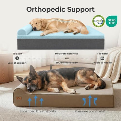 Sytopia Orthopedic Dog Beds for Large Dogs – 7" Extra Thick Memory Foam Pet Couch for Senior Dogs and Great Danes with Waterproof Liner & Washable Cover, Nonskid Bottom, 46"x28"x7", Brown