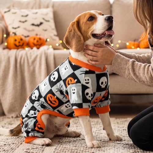KYEESE Dog Halloween Pajamas for Small Dogs, Checkered Pumpkin Ghost