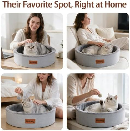 Calming Round Cat & Dog Bed for Kittens, Soft Memory Foam Cat Bed