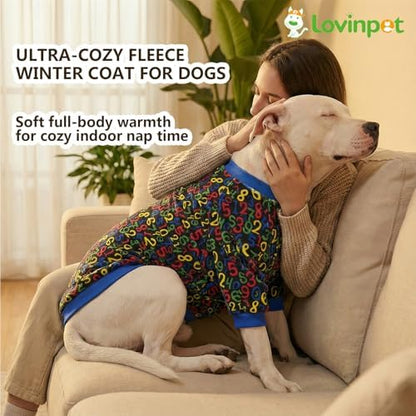 LovinPet Flannel Dog Coat, Winter Dog Coat, Numbers Black, XXL