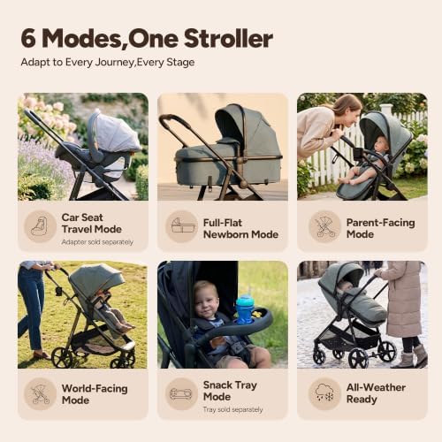 Mompush Wiz 2-in-1 Bassinet Stroller with Snack Tray, Reversible Seat