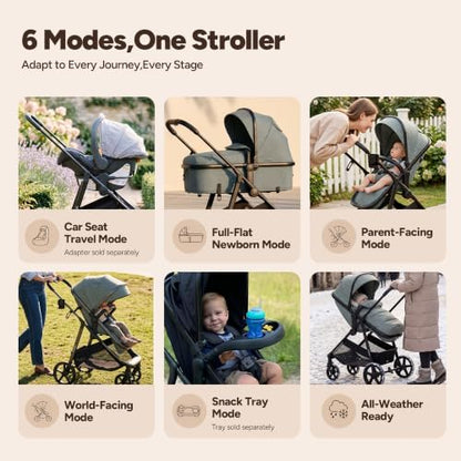 Mompush Wiz 2-in-1 Bassinet Stroller with Snack Tray, Reversible Seat
