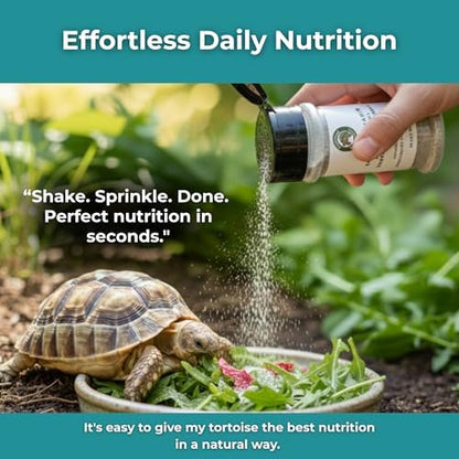 Sulcata Tortoise Calcium & Multivitamin Powder - Herpetologist Formulated Vitamin and Mineral Powder for Reptiles with High Fiber - 30 Day Supply in Shaker Bottle - Daily Nutrition for Strong Shell!