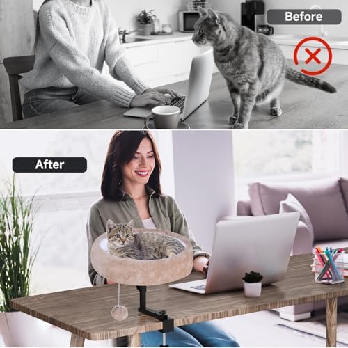 Chumajor Cat Desk Bed, 360° Rotating & Adjustable Cat Bed, 50 lbs, Brown