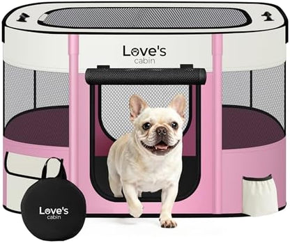 Love's cabin Pet Puppy Dog Playpen, Small Dog Tent Crates Cage Indoor/Outdoor, Portable Exercise Playpen for Cat, Foldable Pop Up Dog Kennel Playpen with Carring Case (S, Light Pink)