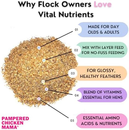 Vital Nutrients: Chicken Vitamins for Feed & Molting Supplement, Egg Booster, Poultry & Chicken Vitamins - Pampered Chicken Mama (1.5 pounds)