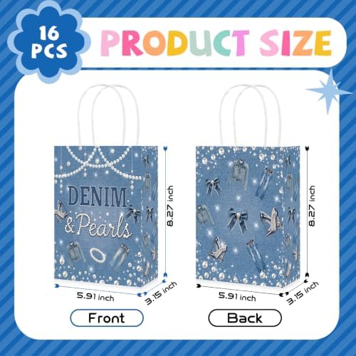 Greencian 16Pcs Denim and Pearls Party Favor Bags Jeans Pearl Goodie Bags