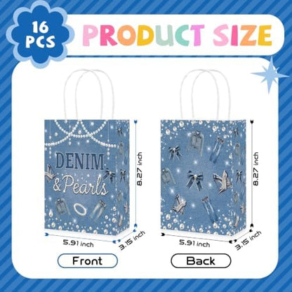 Greencian 16Pcs Denim and Pearls Party Favor Bags Jeans Pearl Goodie Bags