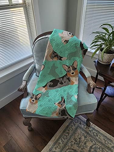 Caroline's Treasures MLM1016LQB Blue Merle Welsh Cardigan Corgi Quilted Blanket 50x60 Artwork Pattern Quilted Throw Blanket for Bed, Couch, Sofa, Soft and Lightweight