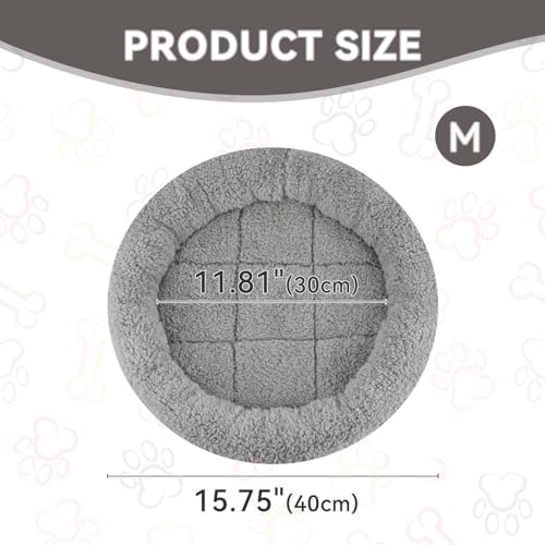 Cat Bed Mat for Indoor Cats, Soft Pet Bed with Surround Pillow, Small Dogs Sleeping Self-Warming Pad, Non-Slip Cushion for Cat Tree/Crate/Window Sill, Washable, Diameter 15.75"