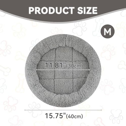 Cat Bed Mat for Indoor Cats, Soft Pet Bed with Surround Pillow, Small Dogs Sleeping Self-Warming Pad, Non-Slip Cushion for Cat Tree/Crate/Window Sill, Washable, Diameter 15.75"
