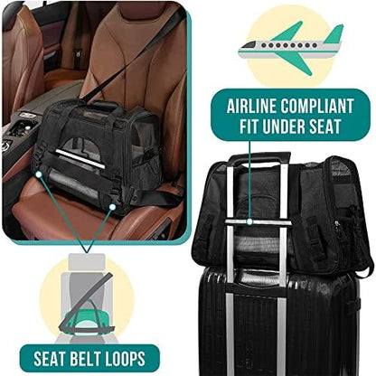 PetAmi Airline Approved Pet Carrier for Cats & Small Dogs, Small, Black
