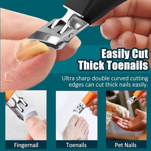 Generic 2PCS Wide Jaw Opening Anti-Splash Slanted Nail Clipper, Curved Toenail Clippers for Thick Toenails, Ingrown Nail Clippers, Black+Orange
