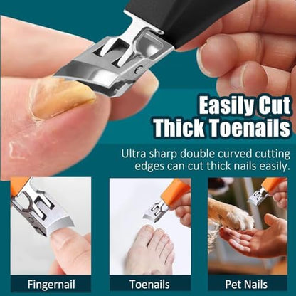Generic 2PCS Wide Jaw Opening Anti-Splash Slanted Nail Clipper, Curved Toenail Clippers for Thick Toenails, Ingrown Nail Clippers, Black+Orange