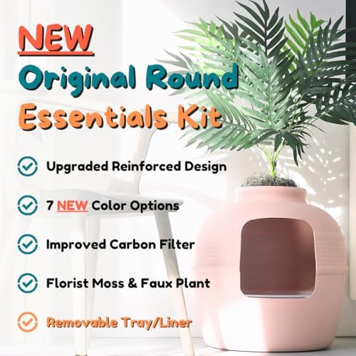Good Pet Stuff Original Hidden Litter Box Planter, Decorative Cat Litter Enclosure with Carbon Filter, Artificial Palm Plant, Upgraded Design, Easy Clean Litter Tray, Essentials Kit, Pink Coral