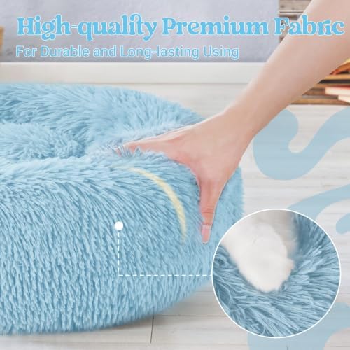 rabbitgoo Calming Cat Beds for Indoor Cats, 20 inches, Light Blue