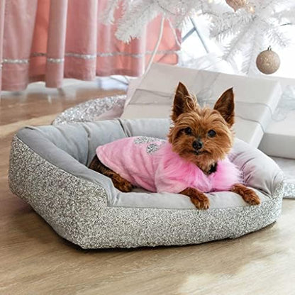 Sparkles Home Pet Bed, Sparkling Rhinestones, Soft, Comfortable Velvet, for Lounging Dogs, Cats, Pets, Gold, Small, Sold Individually